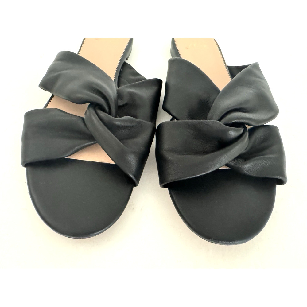 J Crew Twist-Knot Slide Sandals 12 Black Buttery Soft Leather Flats Style L5472 - Picture 3 of 10